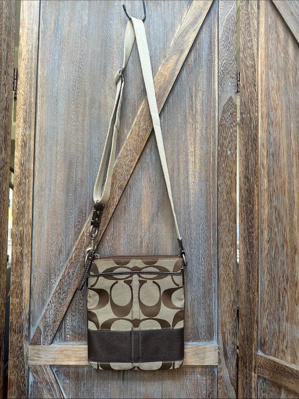 Coach Signature C Canvas Brown & Tan Crossbody PROJECT BAG